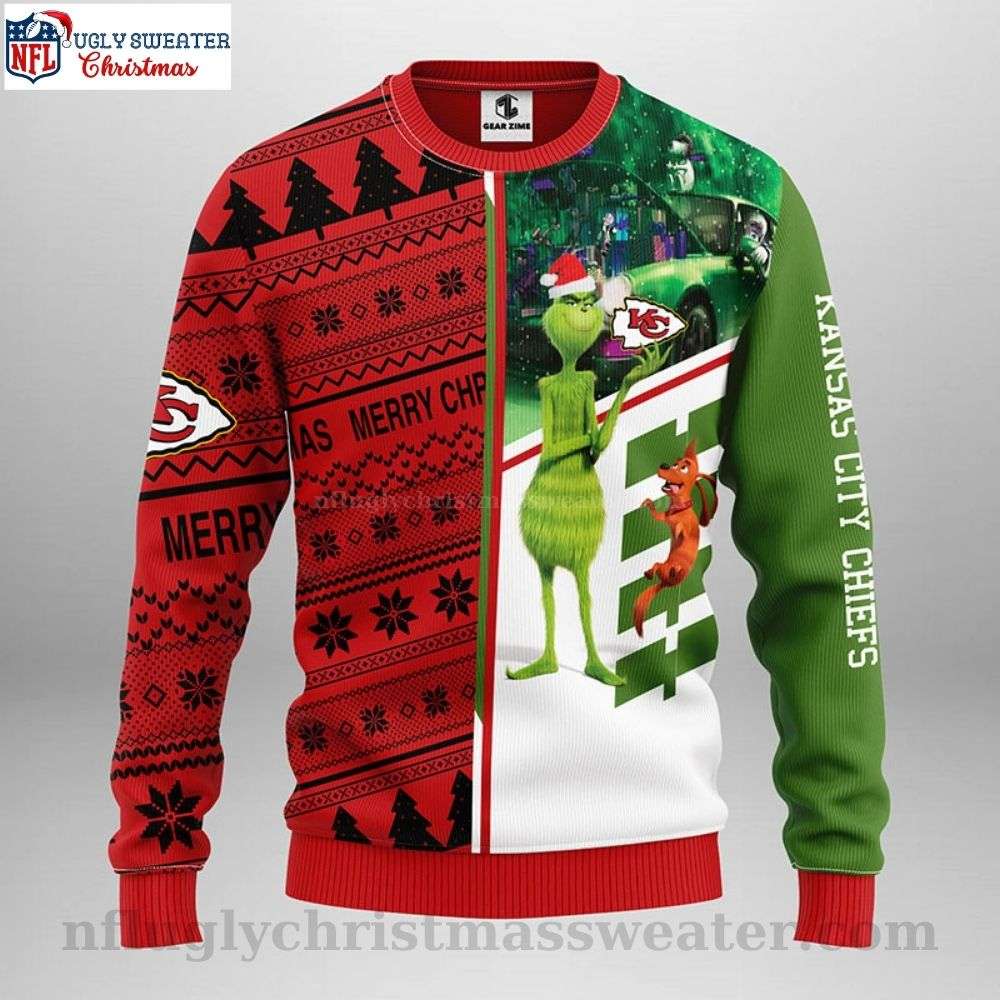 Kansas City Chiefs Ugly Christmas Sweater - Grinch And Scooby-Doo Design