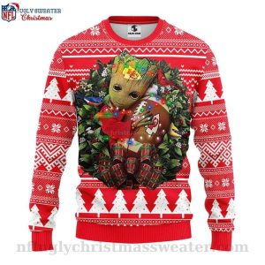 Kansas City Chiefs Ugly Christmas Sweater Groot Hugging Football 1