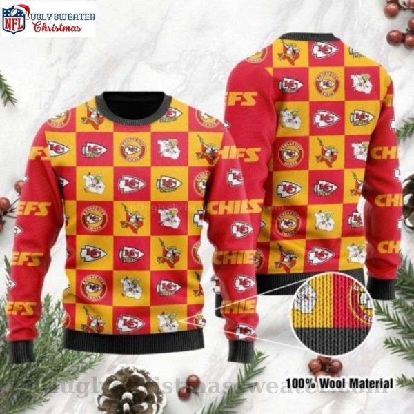 Kc Chiefs Ugly Christmas Sweater Featuring Logo Checkered Flannel Design
