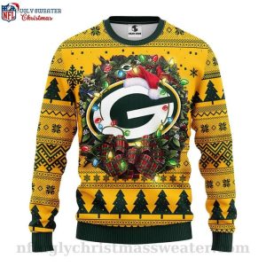Logo Print And Christmas Light Green Bay Packers Ugly Sweater 1