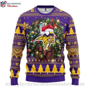 Minnesota Vikings Ugly Christmas Sweater Logo With Christmas Hat Design 1