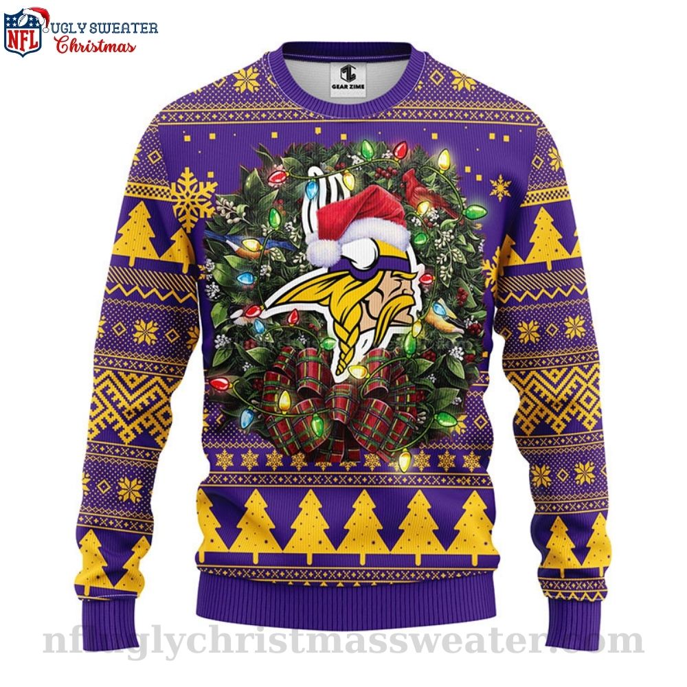 Minnesota Vikings Ugly Christmas Sweater - Logo With Christmas Hat Design