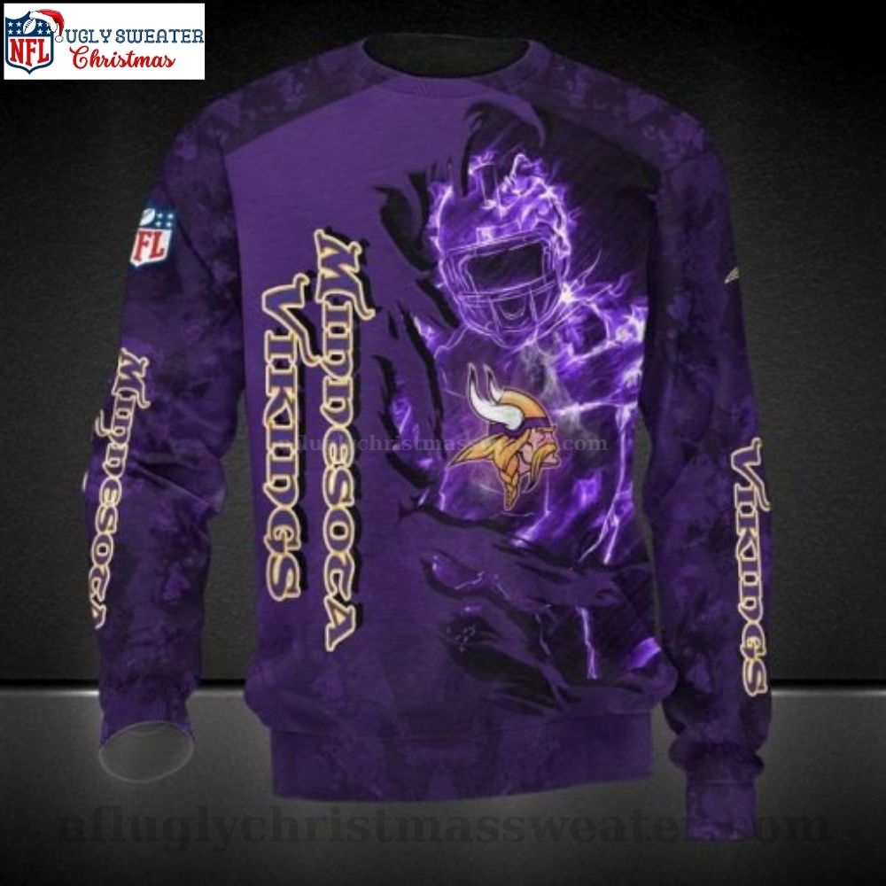 Minnesota Vikings Ugly Christmas Sweater - Purple Soccer Scratch Logo Print