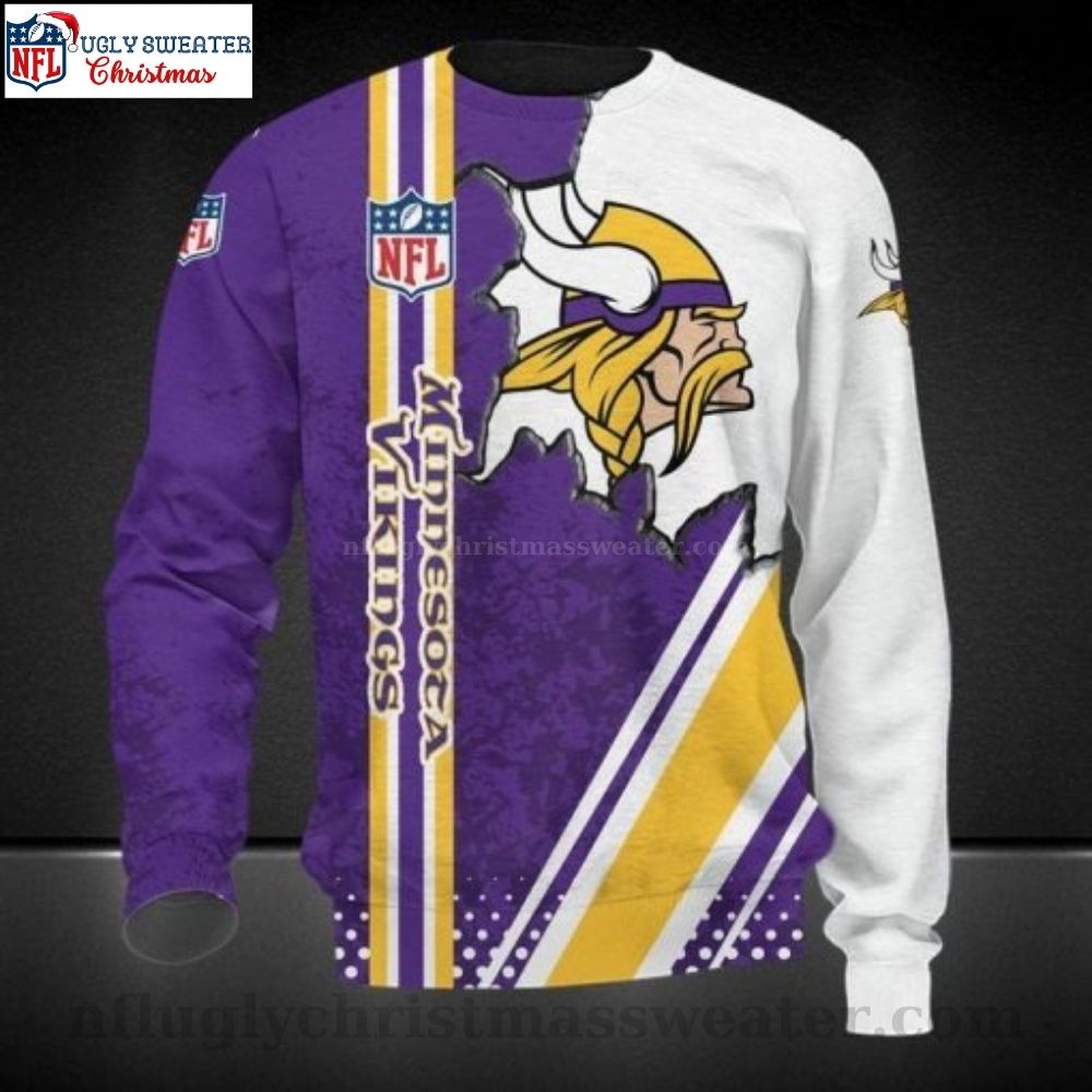 Minnesota Vikings Ugly Christmas Sweater - Purple White Logo Print For Him