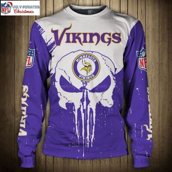 Minnesota Vikings Ugly Christmas Sweater – Skull Logo Print