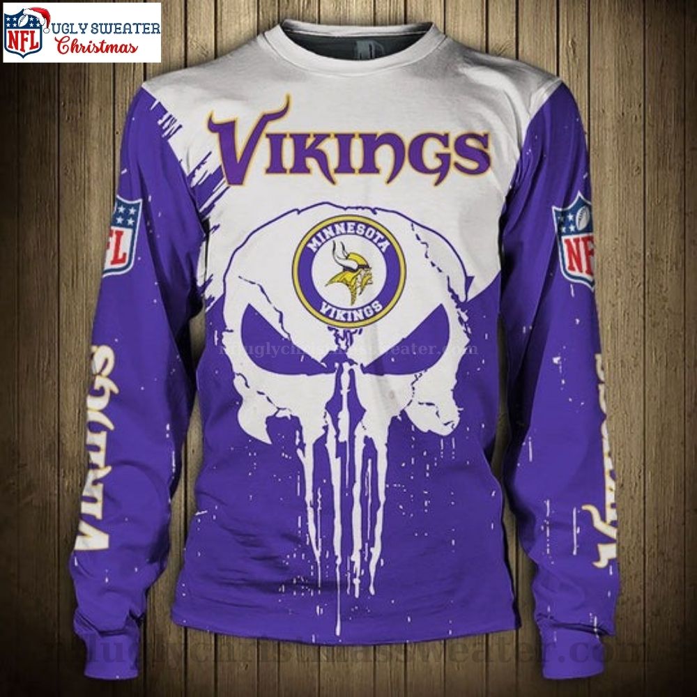 Minnesota Vikings Ugly Christmas Sweater - Skull Logo Print