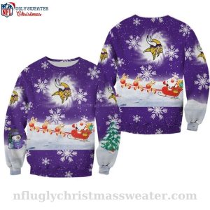 Mn Vikings Ugly Christmas Sweater – Logo Print With Santa Claus Giving Presents