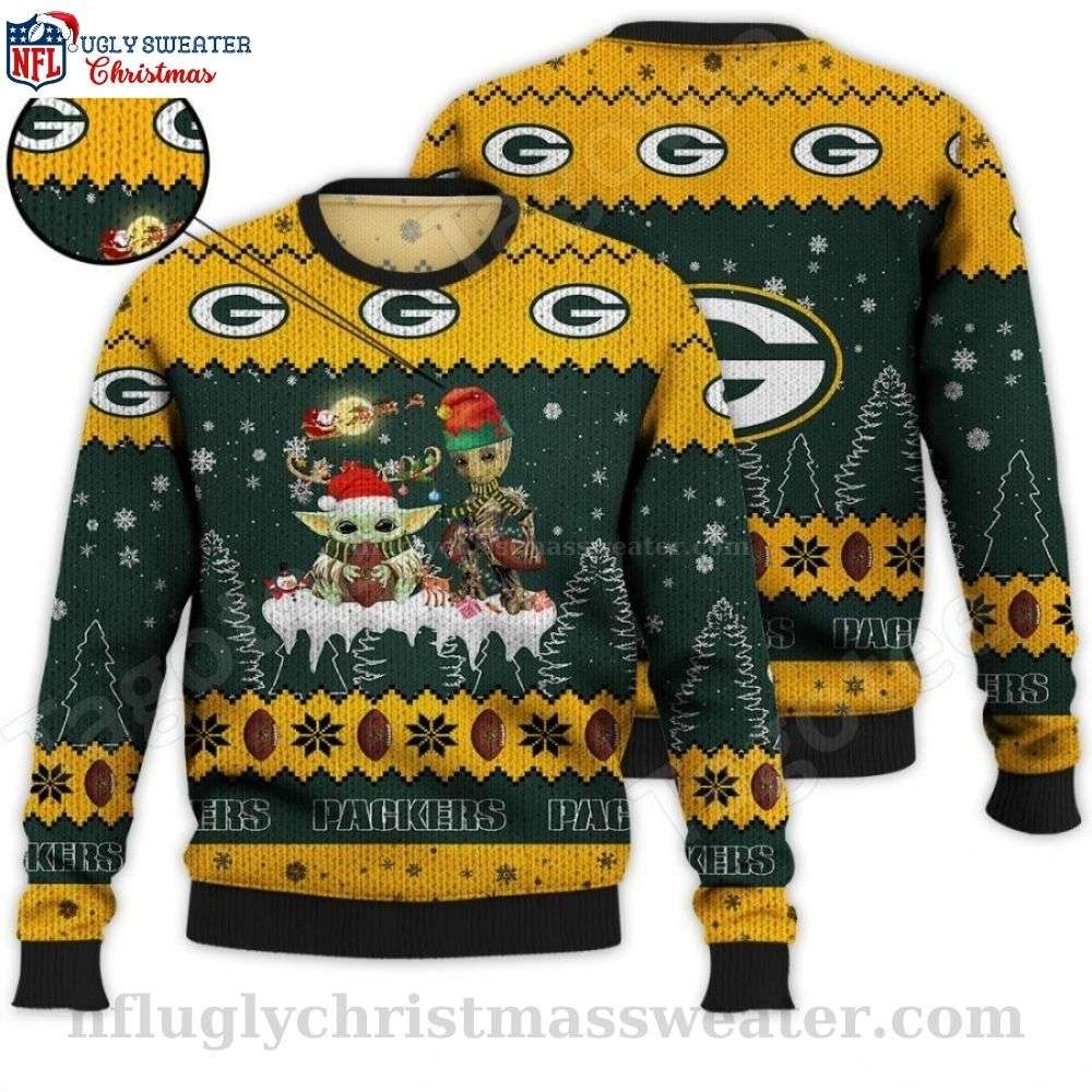 NFL Baby Yoda And Baby Groot Green Bay Packers Ugly Christmas Sweater