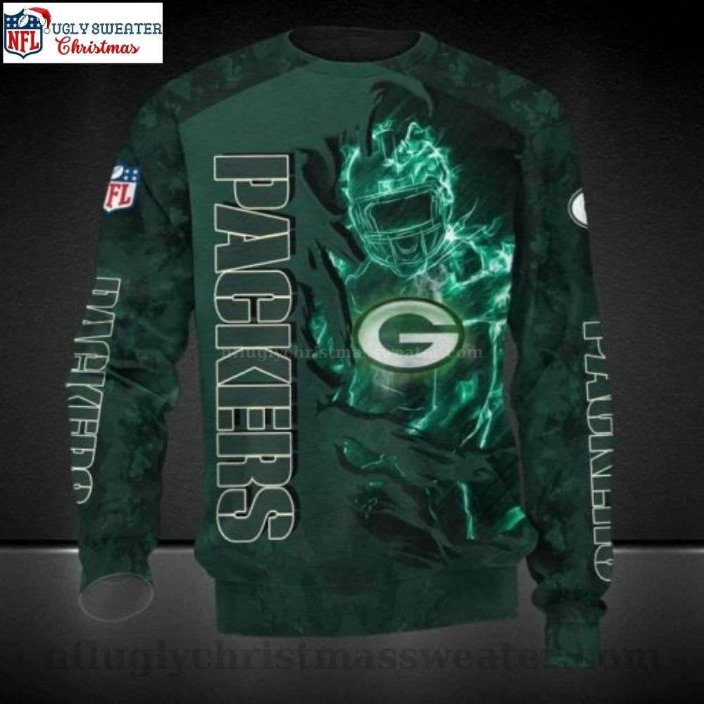 NFL Green Bay Packers Green Fire Design Ugly Christmas Sweater