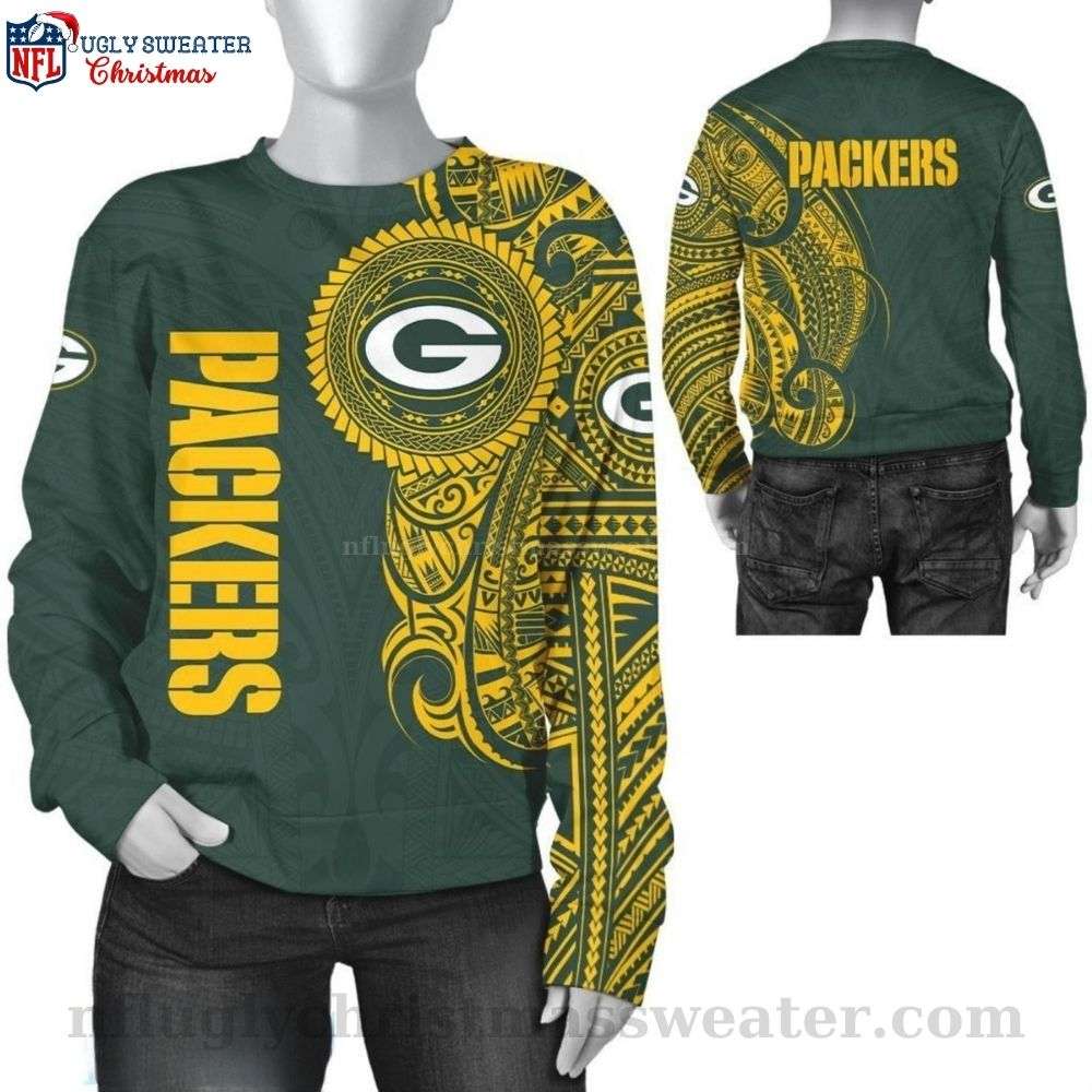 NFL Green Bay Packers Polynesian Pattern All Over Print Ugly Sweater