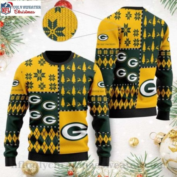 NFL Packers Ugly Sweater – Logo Prints, Snowflakes And Pine Trees Design