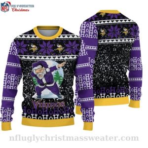 NFL Vikings Christmas Sweater – Logo Print With Dabbing Santa Pattern