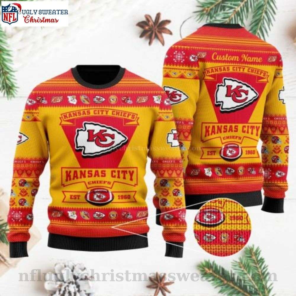 Personalized Kansas City Chiefs Ugly Christmas Sweater - Team Logo Edition