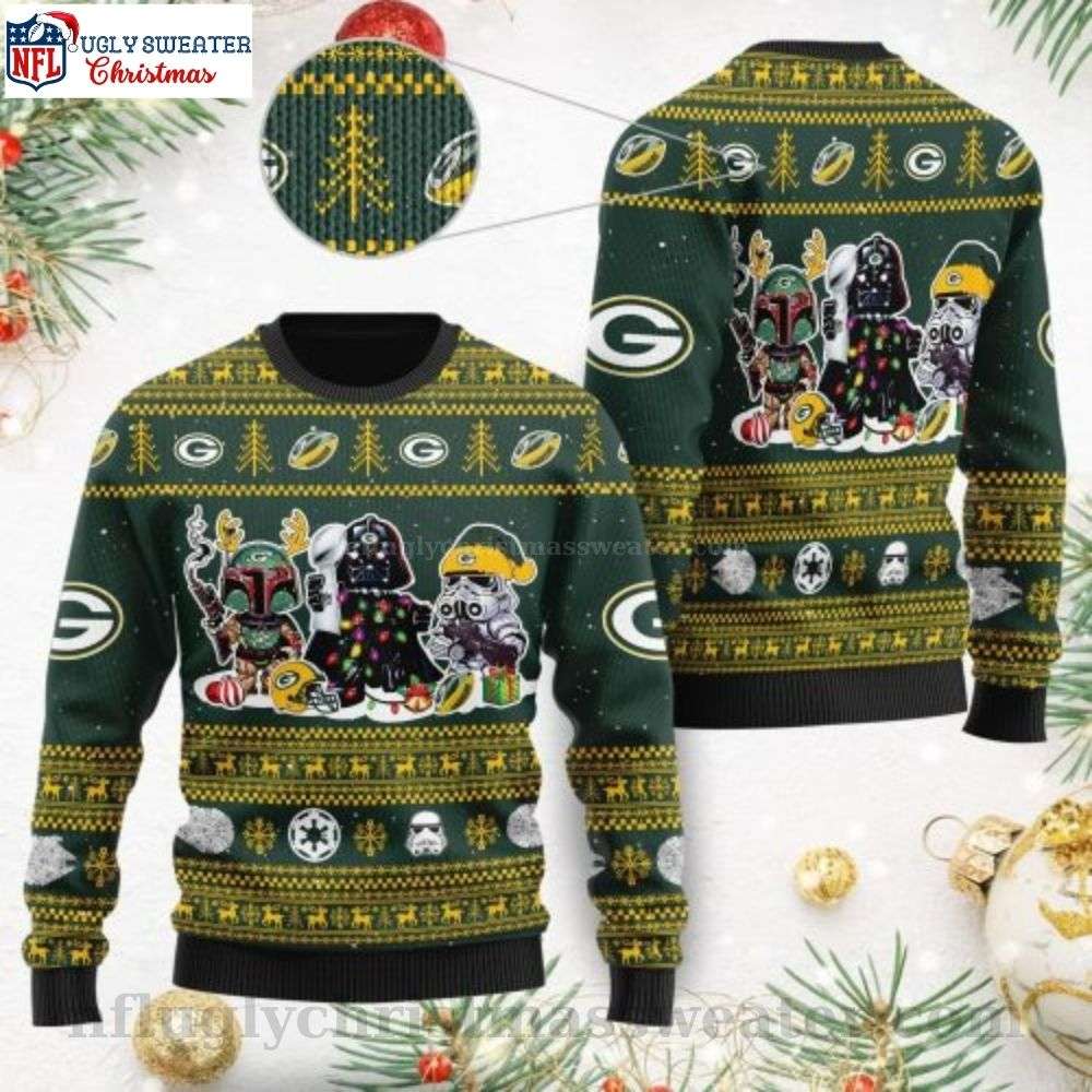 Star Wars Character Print On Green Bay Packers Ugly Sweater