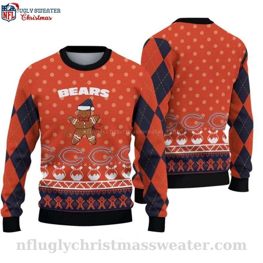 Sweet and Spicy - Chicago Bears Ugly Xmas Sweater With Gingerbread Design