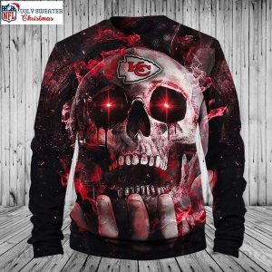 Ugly Christmas Sweater Featuring Kansas City Chiefs Skull Design 1