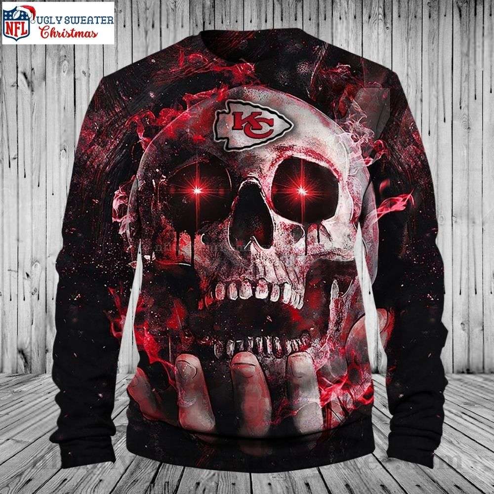 Ugly Christmas Sweater Featuring Kansas City Chiefs Skull Design