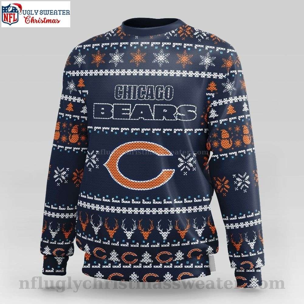 Warm Up In Style - Chicago Bears Ugly Christmas Sweater With Logo Print