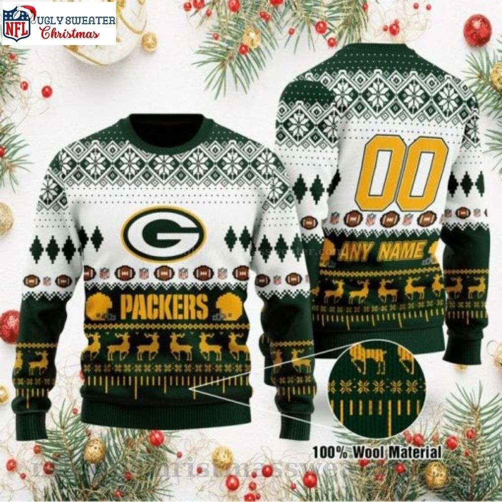White Green Custom Name And Number On Packers Ugly Christmas Sweater